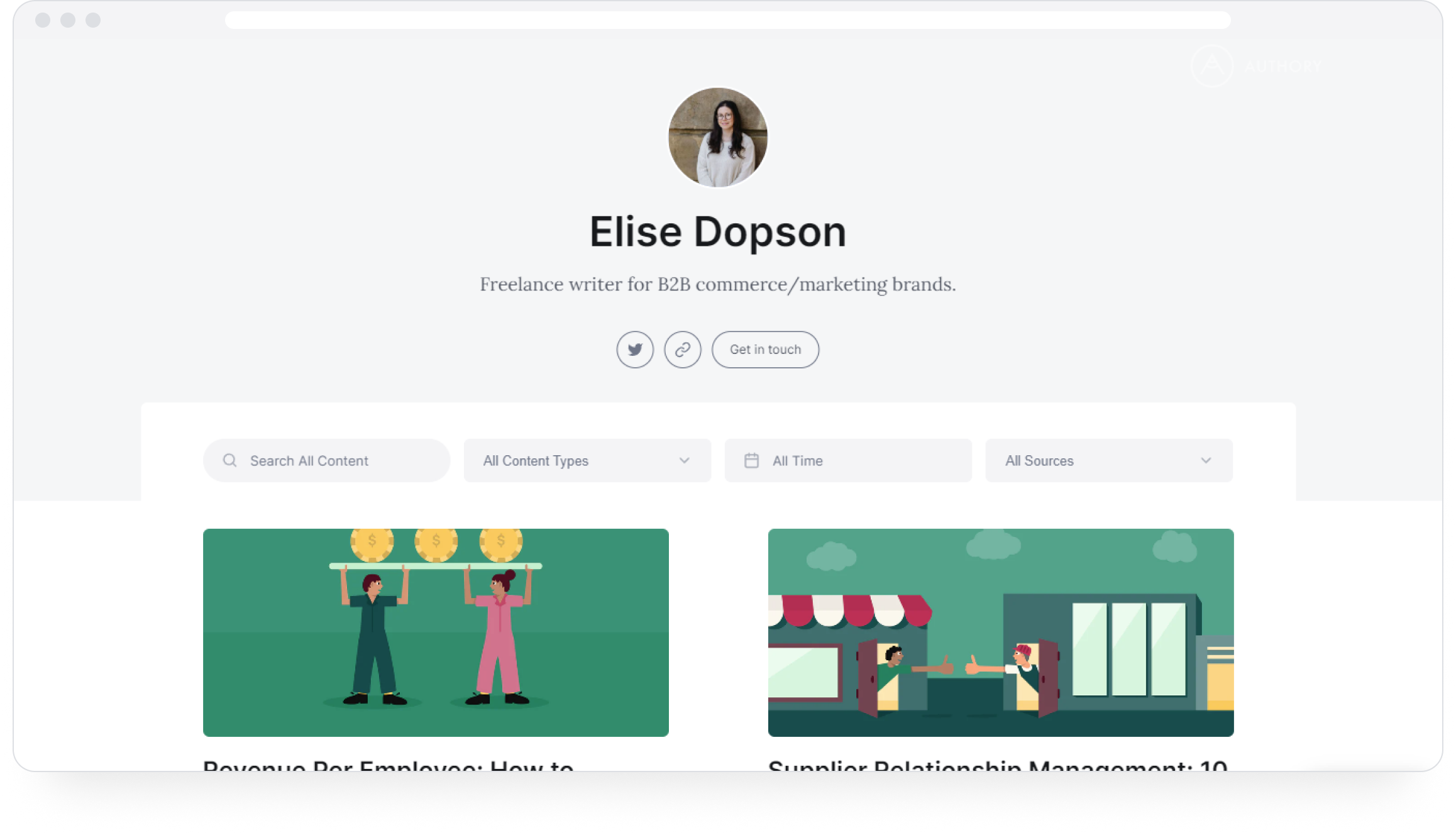 Elise's marketing portfolio on Authory