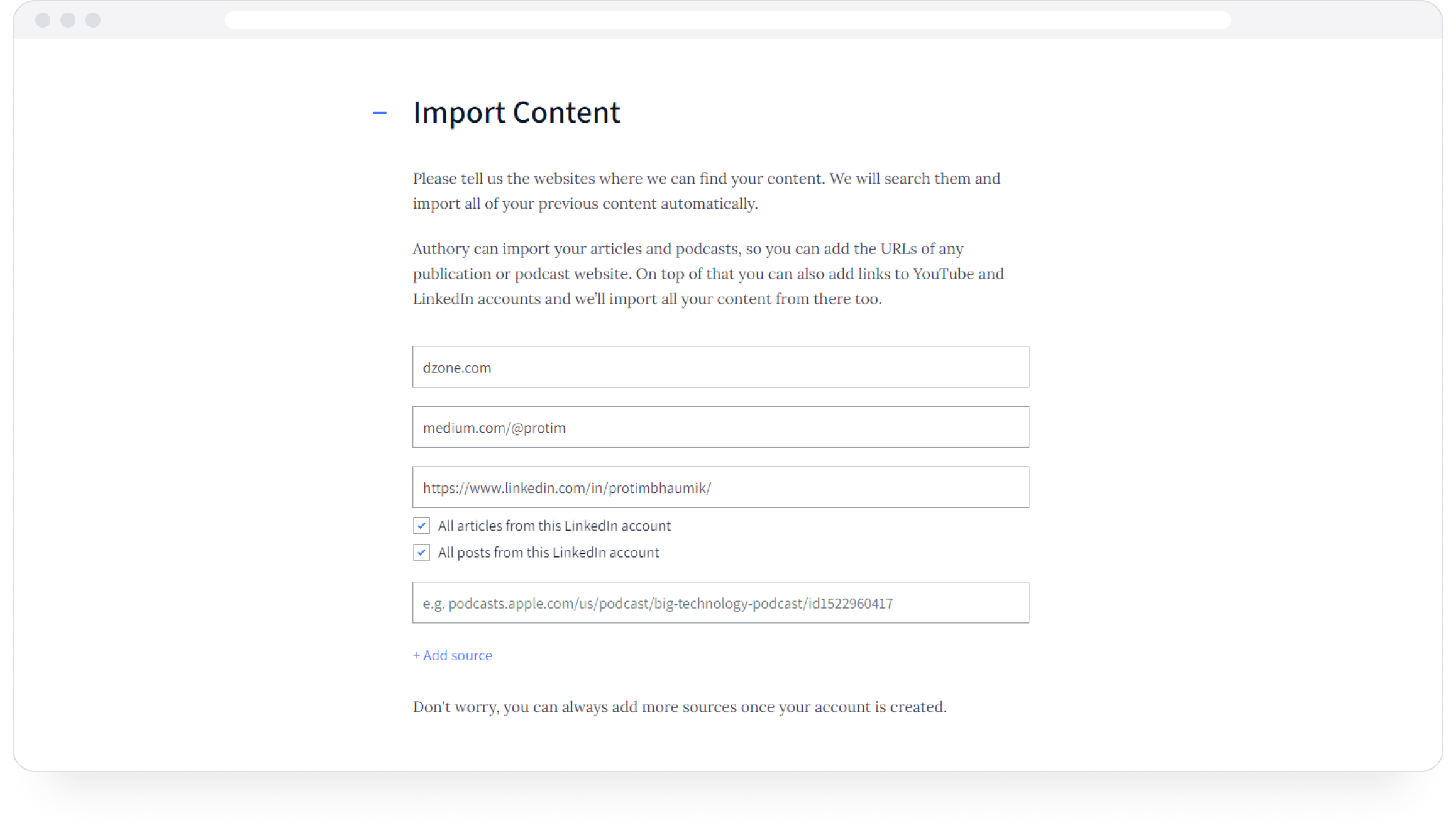 Import content into Authory