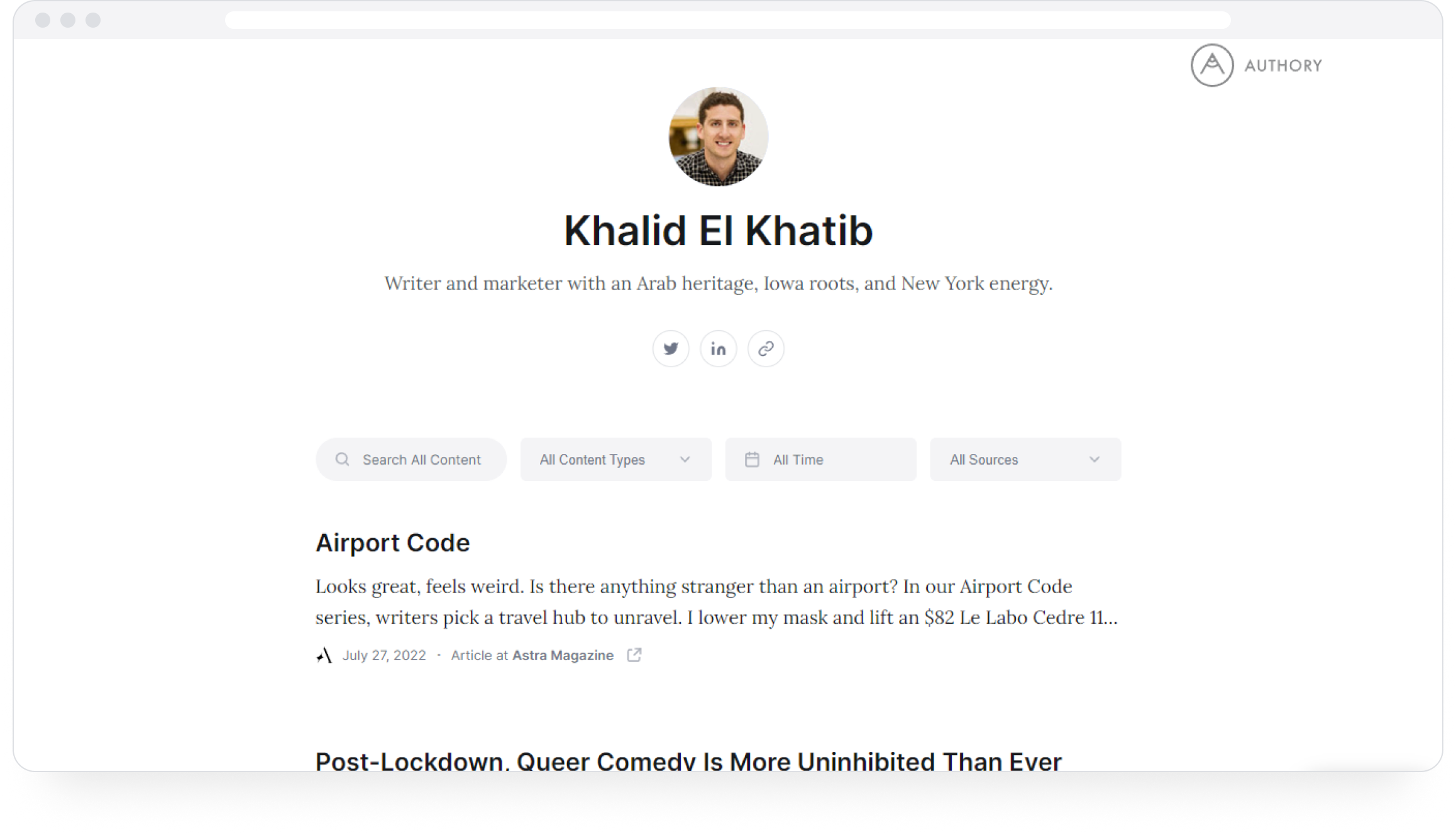 Khalid's marketing portfolio on Authory