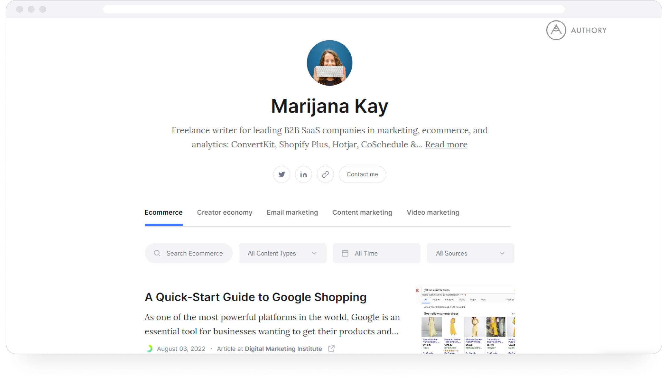 Marijana's marketing portfolio on Authory