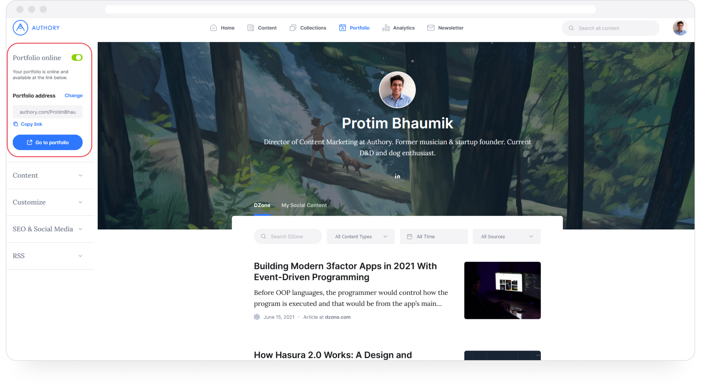 Sharing your Authory link