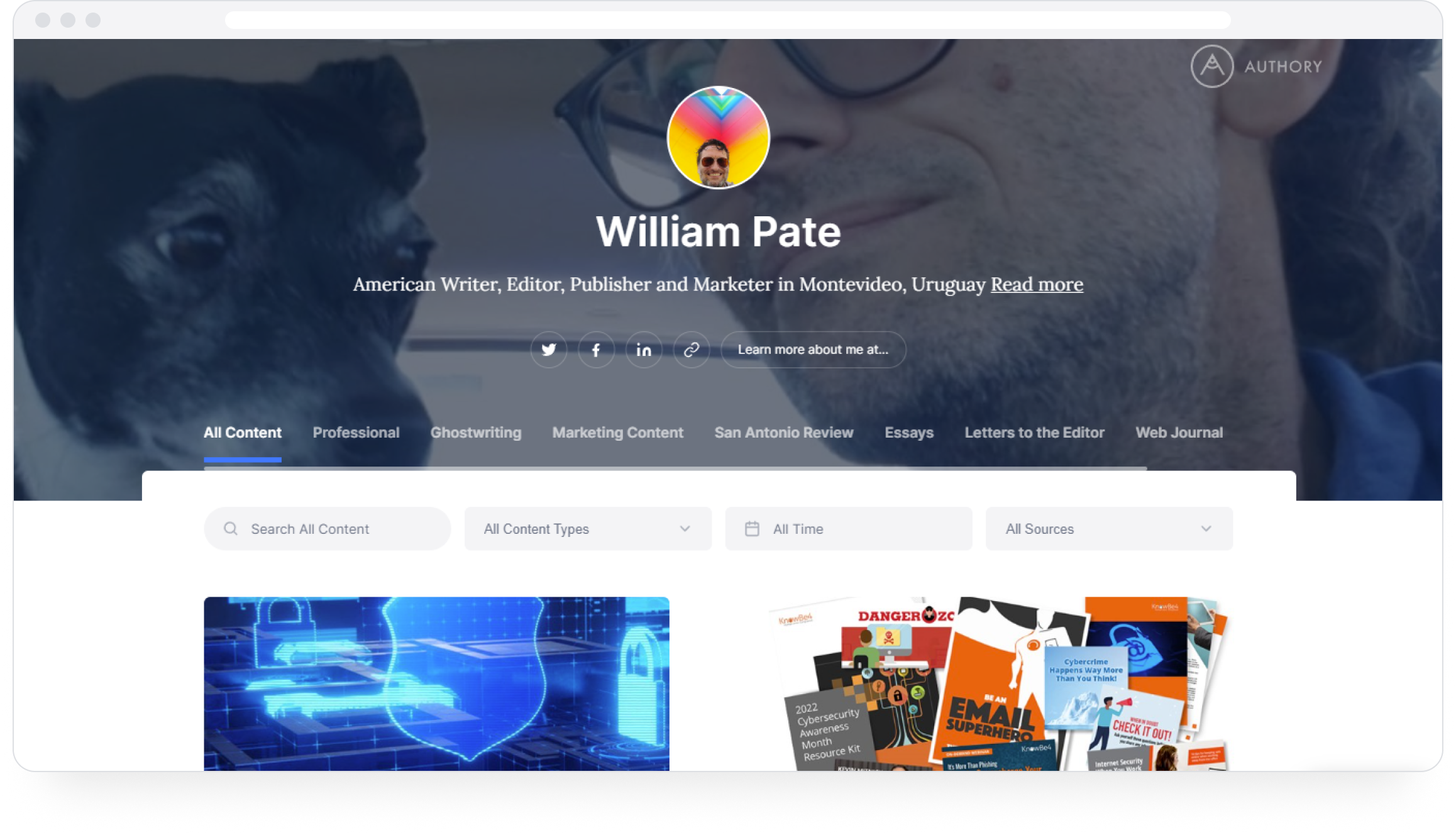 William's marketing portfolio on Authory